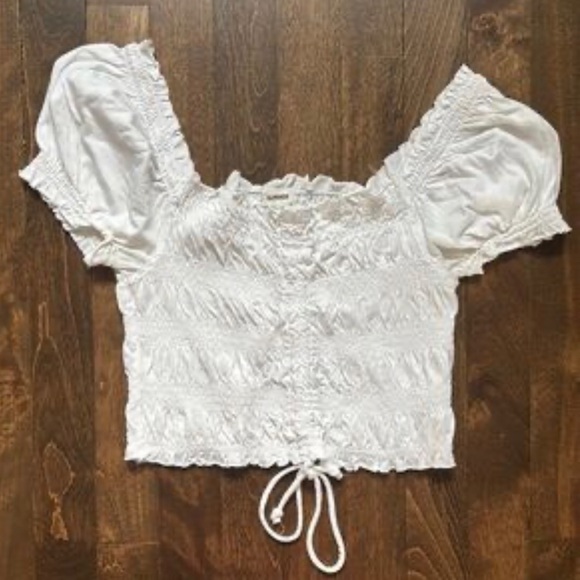 BNWOT Garage Cream Ruched Puff Sleeve Blouse - S - Picture 4 of 4